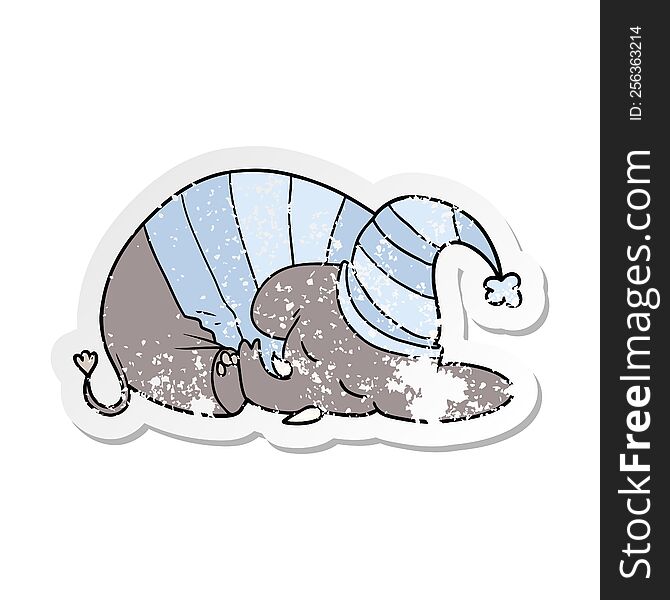 distressed sticker of a cartoon sleeping elephant in pajamas