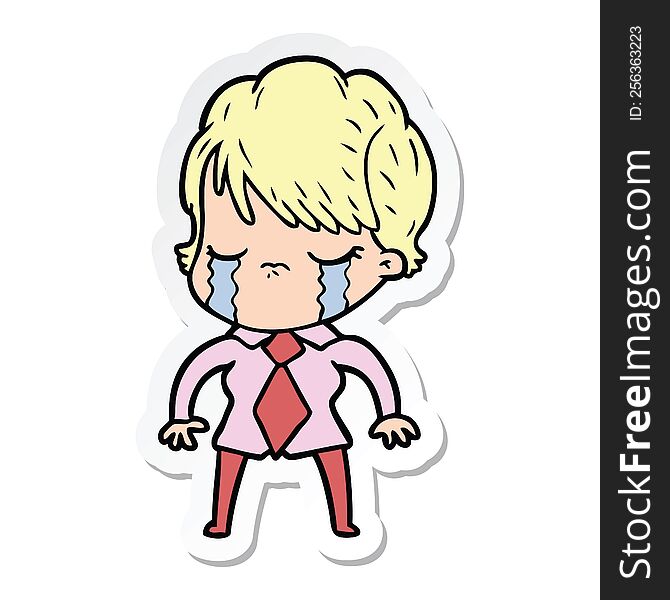 Sticker Of A Cartoon Woman Crying