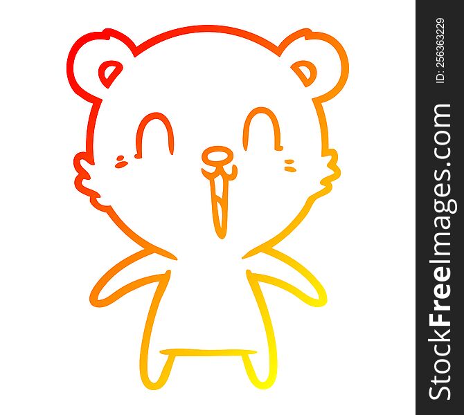 Warm Gradient Line Drawing Happy Laughing Cartoon Bear
