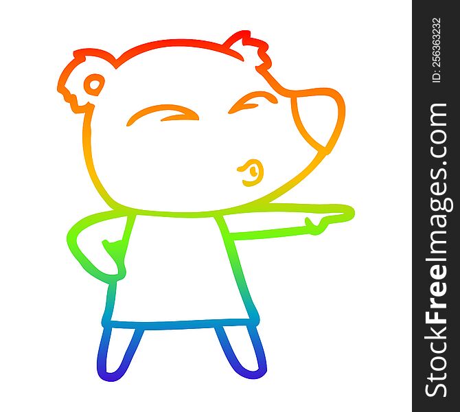 Rainbow Gradient Line Drawing Cartoon Whistling Bear In Dress