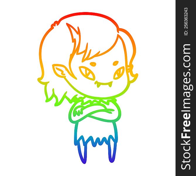 Rainbow Gradient Line Drawing Cartoon Friendly Vampire Girl