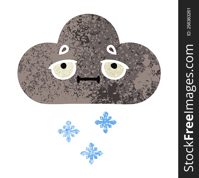 Retro Illustration Style Cartoon Storm Snow Cloud