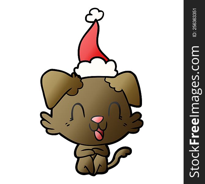 laughing hand drawn gradient cartoon of a dog wearing santa hat. laughing hand drawn gradient cartoon of a dog wearing santa hat