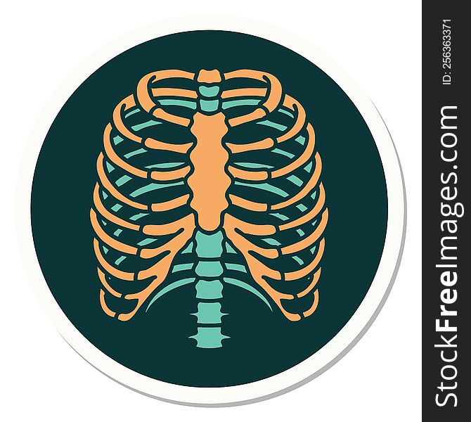 sticker of tattoo in traditional style of a rib cage. sticker of tattoo in traditional style of a rib cage