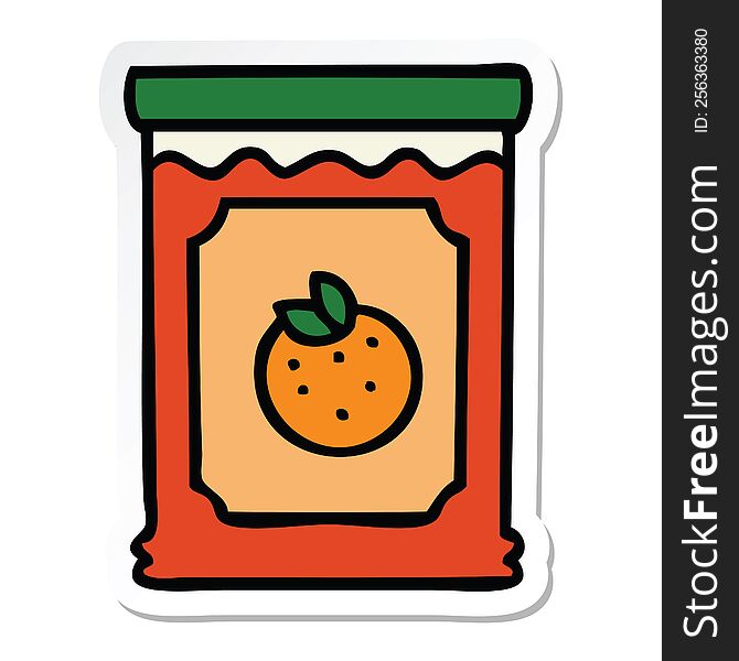 sticker of a quirky hand drawn cartoon jar of marmalade