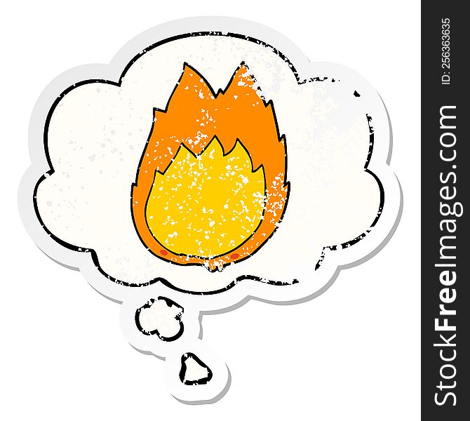 Cartoon Flames And Thought Bubble As A Distressed Worn Sticker