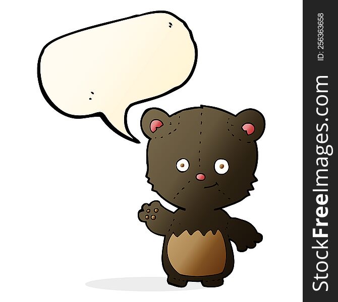 Cartoon Little Black Bear Waving With Speech Bubble