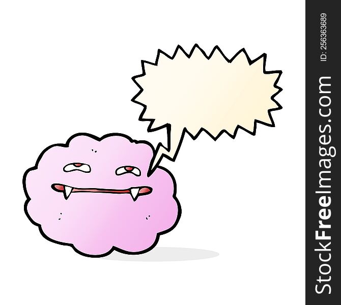 cartoon pink fluffy vampire cloud with speech bubble