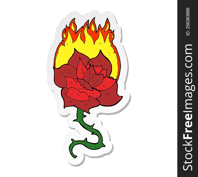 Sticker Of A Cartoon Flaming Rose Tattoo