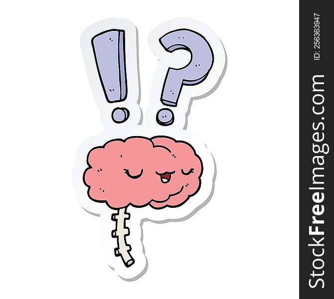 sticker of a cartoon curious brain
