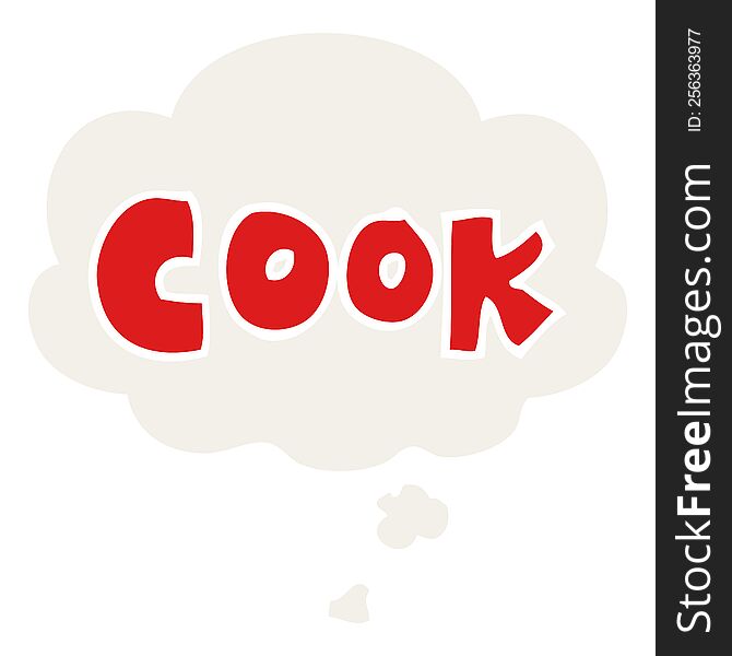 cartoon word cook with thought bubble in retro style