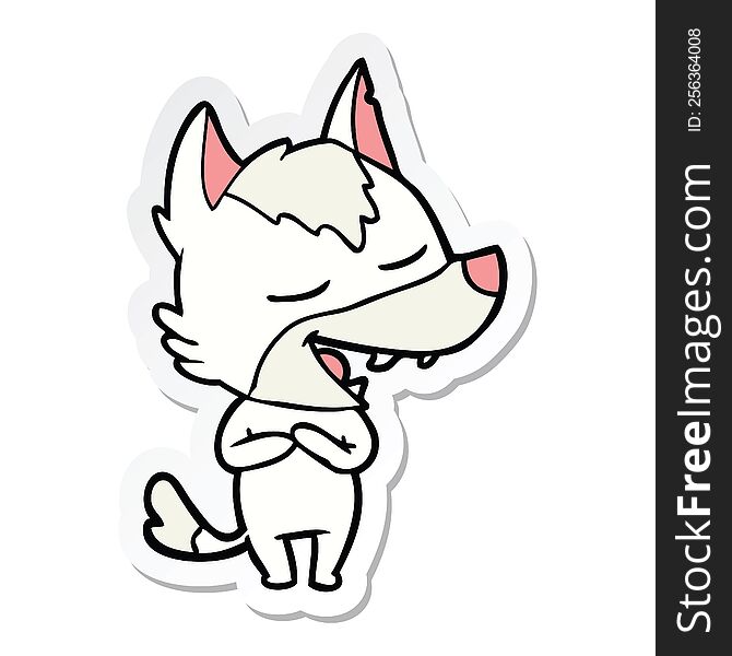 Sticker Of A Cartoon Wolf Laughing