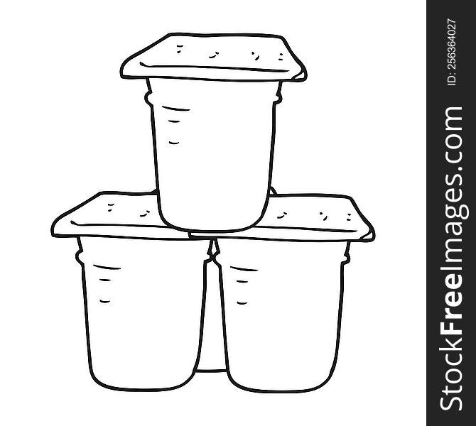 freehand drawn black and white cartoon yogurt pots