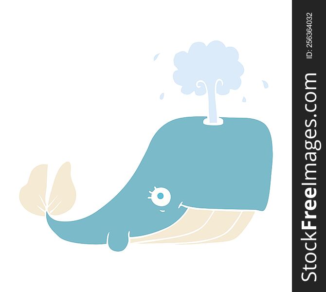 Flat Color Illustration Of A Cartoon Whale Spouting Water