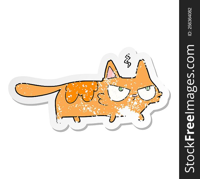 distressed sticker of a cartoon angry cat