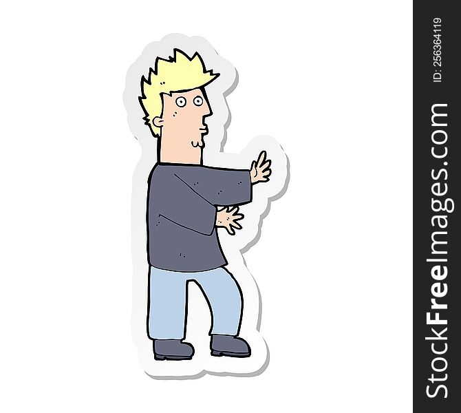 Sticker Of A Cartoon Nervous Man Waving