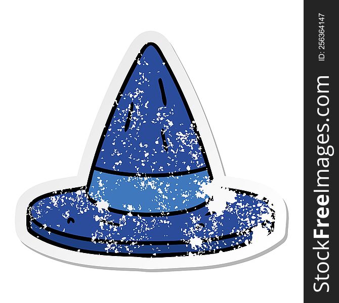 hand drawn distressed sticker cartoon doodle of a witches hat