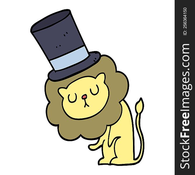 Cute Cartoon Lion Wearing Top Hat