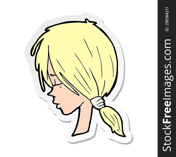 sticker of a cartoon girl looking thoughtful