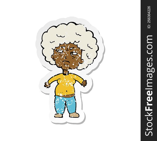 retro distressed sticker of a cartoon annoyed old woman