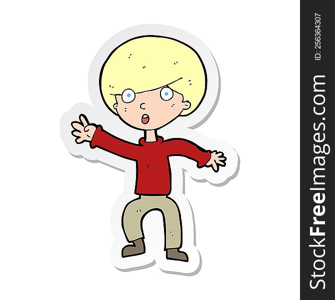 sticker of a cartoon panicking boy
