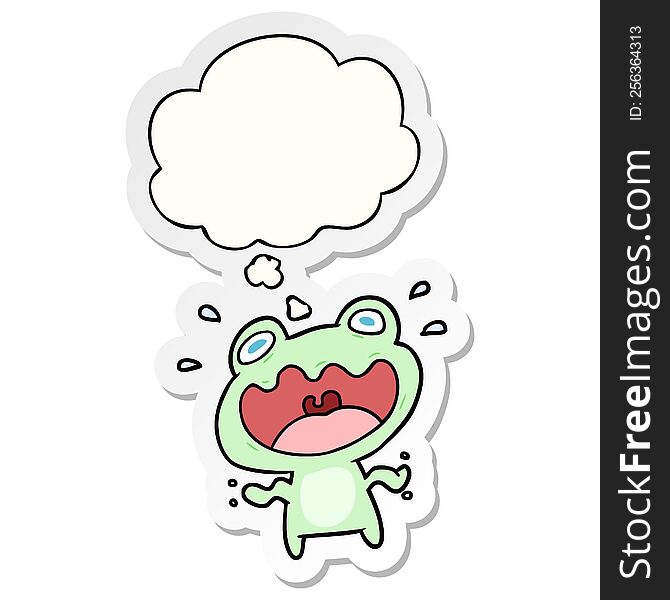 Cartoon Frog Frightened And Thought Bubble As A Printed Sticker