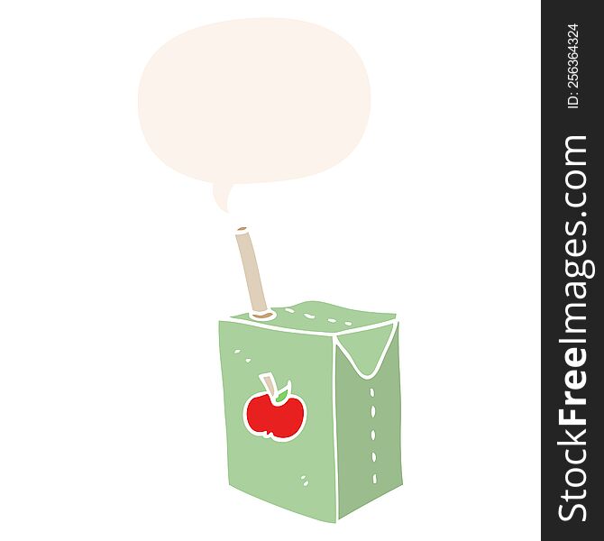 Cartoon Apple Juice Box And Speech Bubble In Retro Style