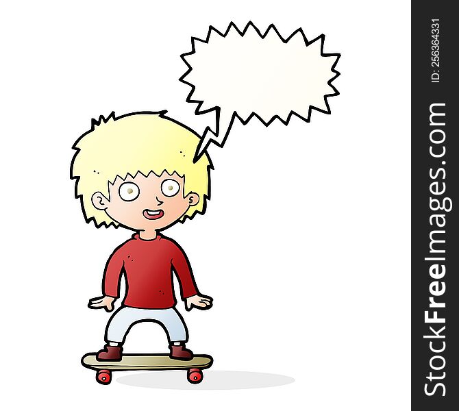 cartoon boy on skateboard with speech bubble