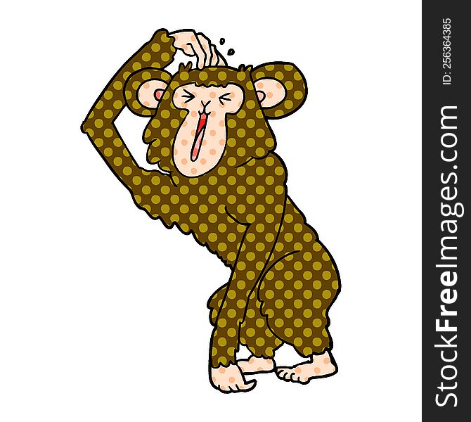 cartoon chimp scratching head. cartoon chimp scratching head