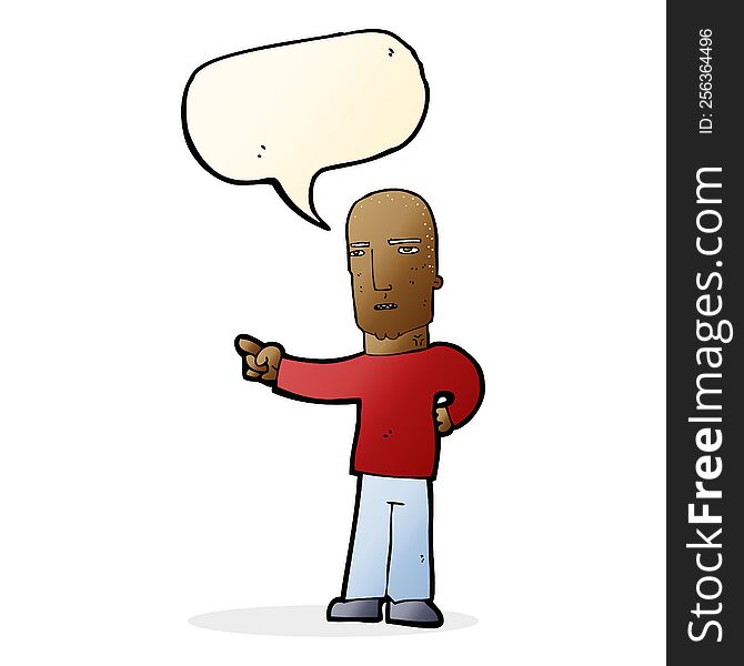 Cartoon Tough Guy Pointing With Speech Bubble