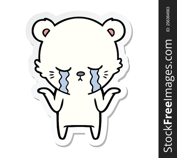 Sticker Of A Crying Cartoon Polar Bear Shrugging Shoulders