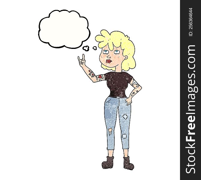 freehand drawn thought bubble textured cartoon rocker girl