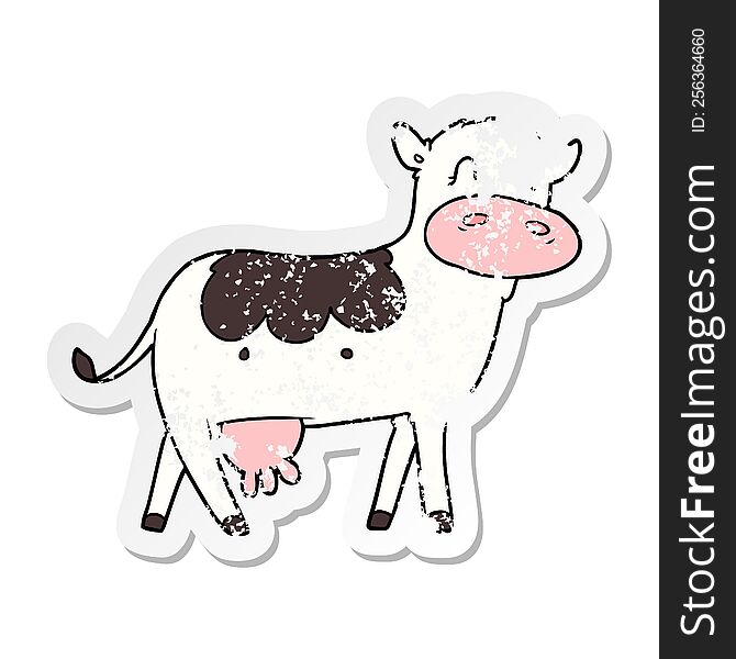 Distressed Sticker Of A Cartoon Dairy Cow