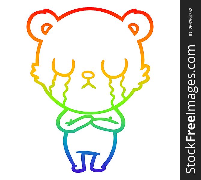 Rainbow Gradient Line Drawing Crying Polar Bear Cartoon