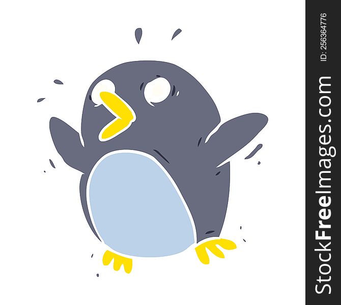 Flat Color Style Cartoon Frightened Penguin