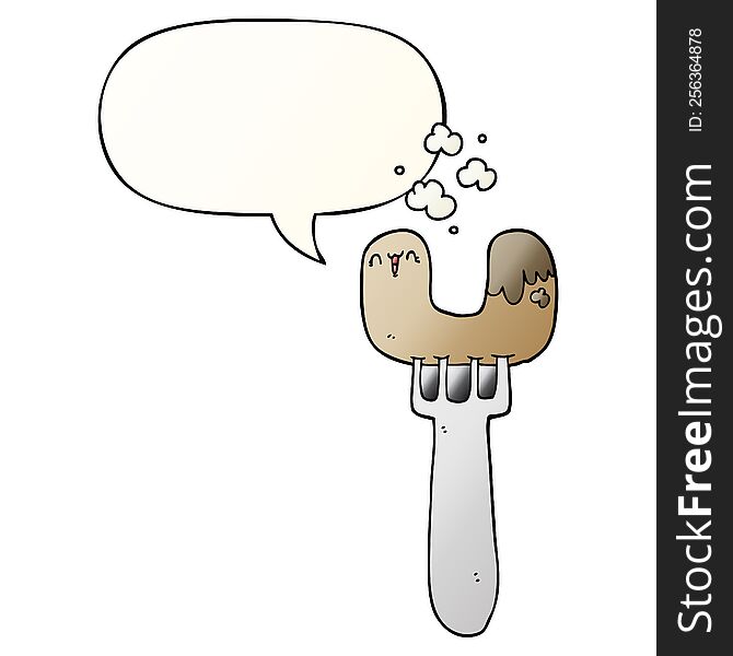 Cartoon Sausage On Fork And Speech Bubble In Smooth Gradient Style