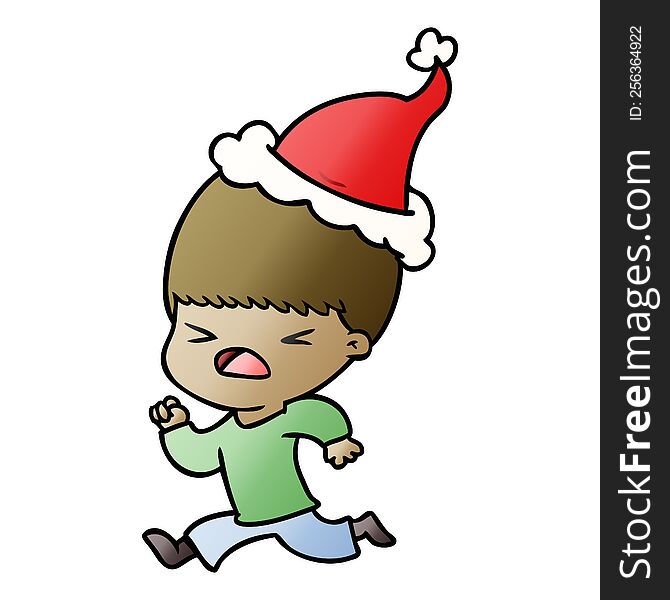 Gradient Cartoon Of A Stressed Man Wearing Santa Hat