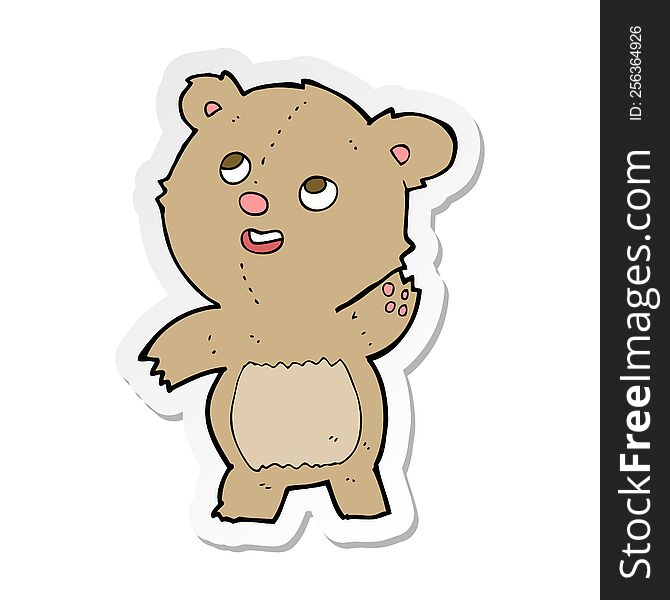 Sticker Of A Cartoon Cute Waving Teddy Bear