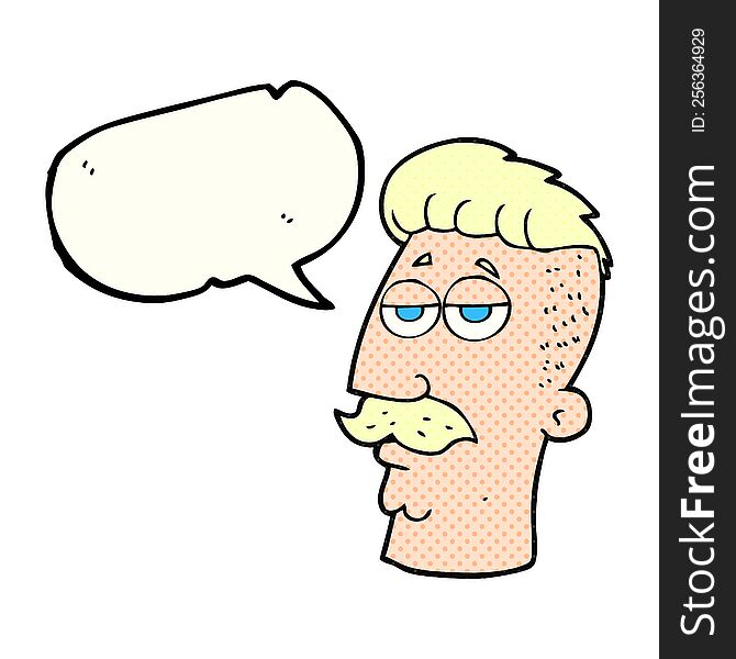 freehand drawn comic book speech bubble cartoon man with hipster hair cut