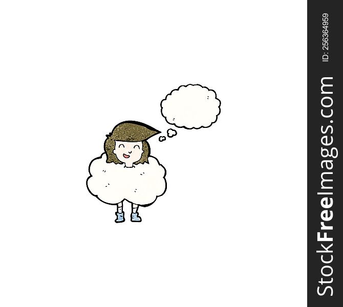 cartoon girl with head in clouds