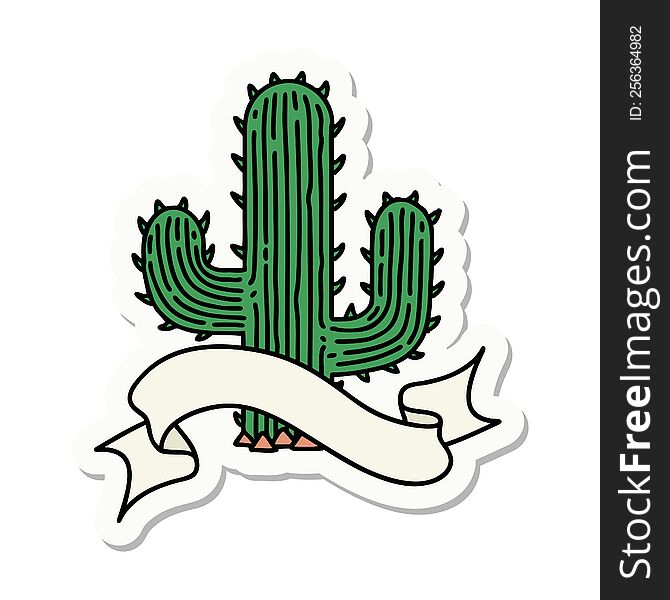 Tattoo Sticker With Banner Of A Cactus
