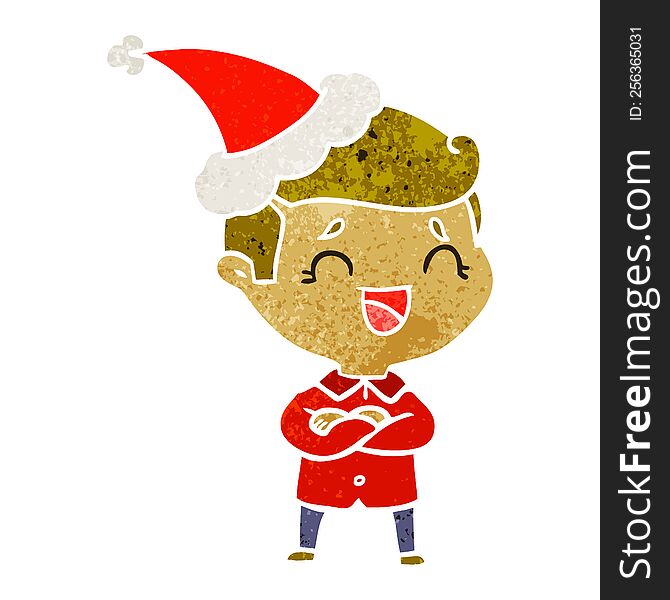 Retro Cartoon Of A Laughing Man Wearing Santa Hat