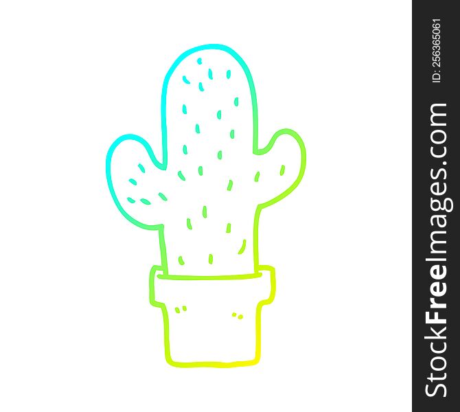 cold gradient line drawing of a cartoon cactus