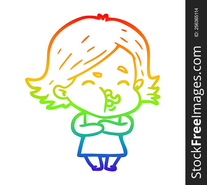 rainbow gradient line drawing of a cartoon girl pulling face