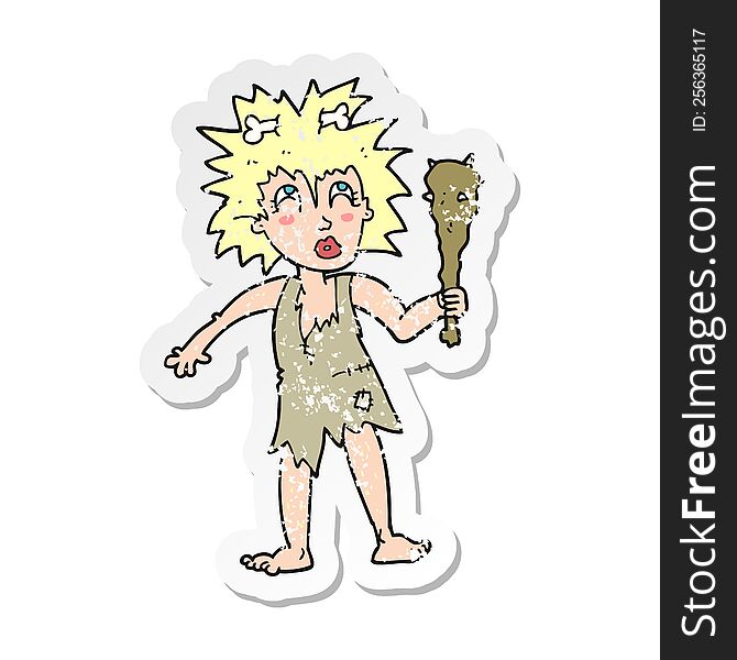 retro distressed sticker of a cartoon cave woman