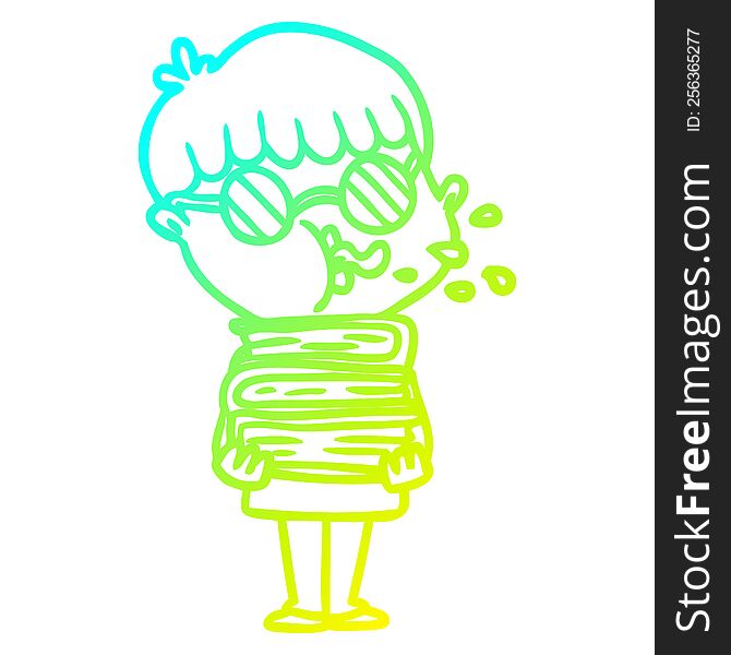 Cold Gradient Line Drawing Cartoon Boy Wearing Dark Glasses Carrying Books