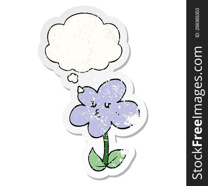 Cartoon Flower And Thought Bubble As A Distressed Worn Sticker