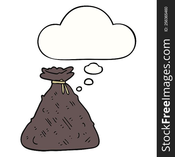 cartoon old hessian sack with thought bubble. cartoon old hessian sack with thought bubble