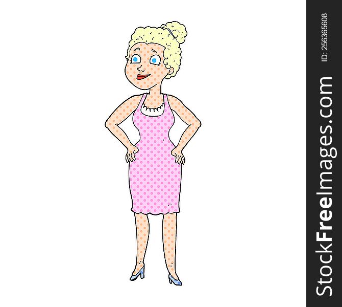 freehand drawn cartoon woman wearing dress