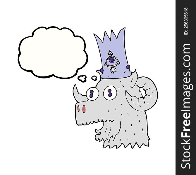freehand drawn thought bubble cartoon ram head with magical crown